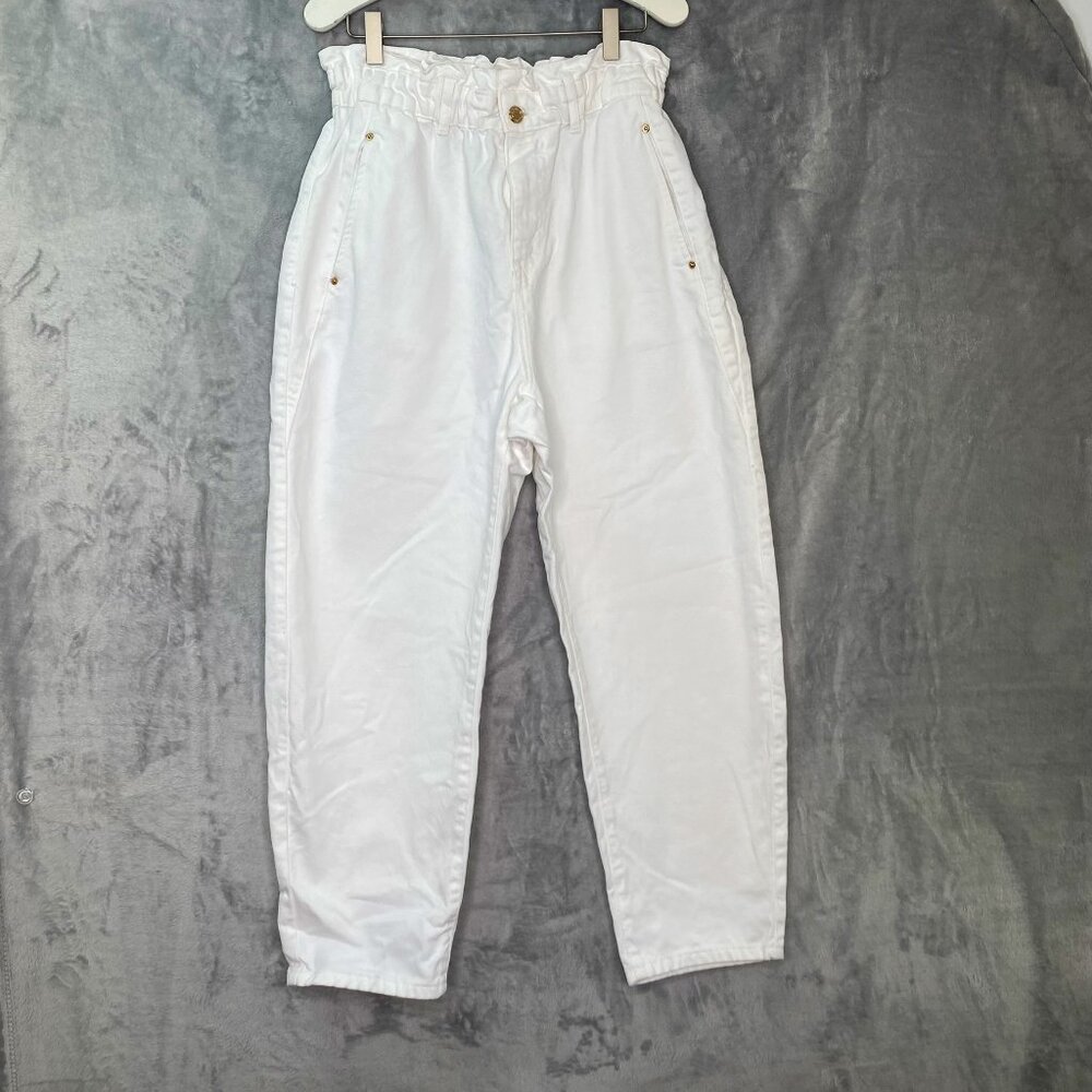 Zara Paperbag White Jeans High waisted